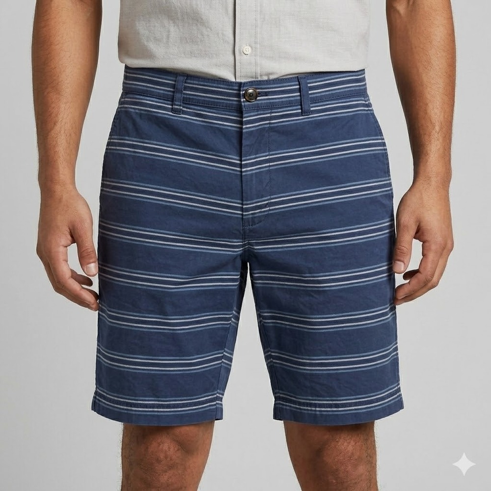 Banana Republic Aiden Slim Fit Blue Striped 100% Cotton Shorts Men's 34 EUC